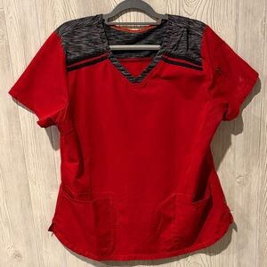 Dickies Women's Red and Black Short Sleeve Scrub Top